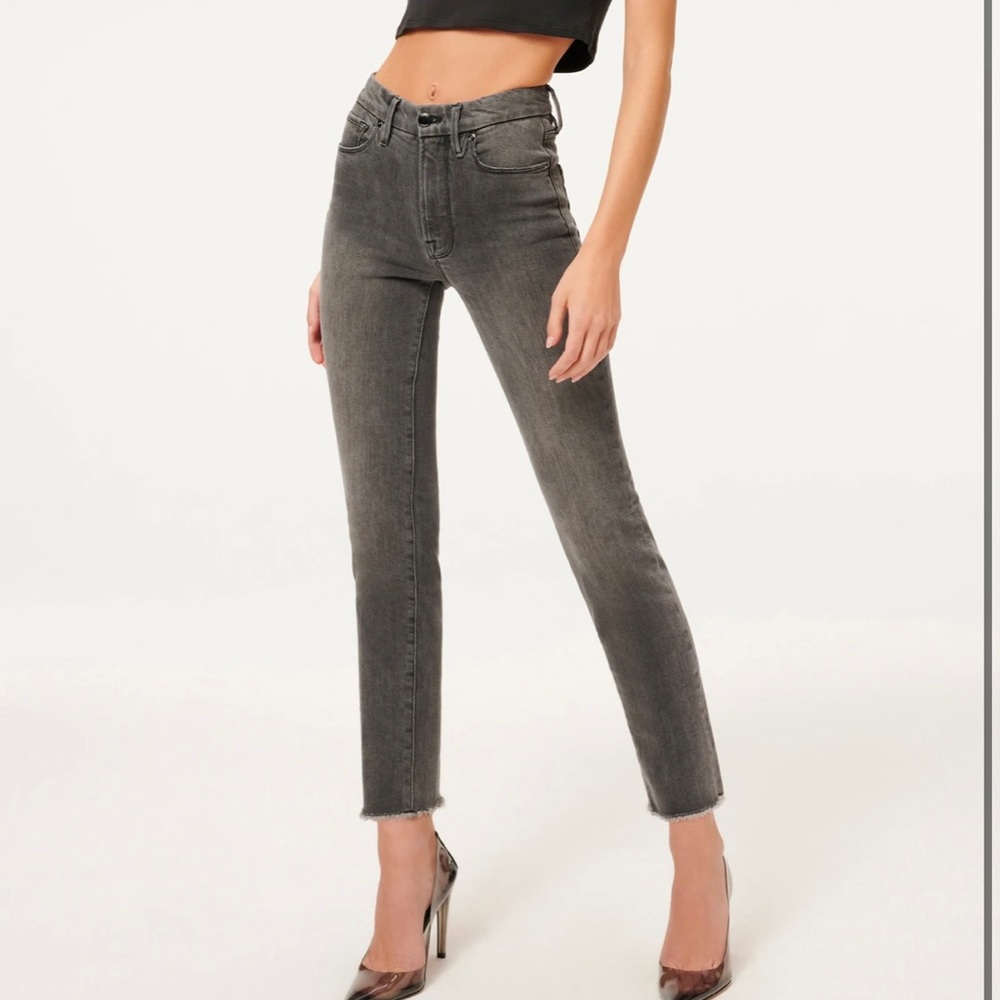 Good American Good Classic Raw Hem Jeans Gray 10/30 NWT